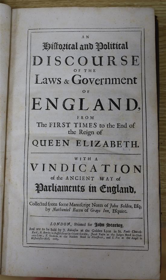 Bacon, N - Discourse of The Laws and Government of England, full calf, London 1689